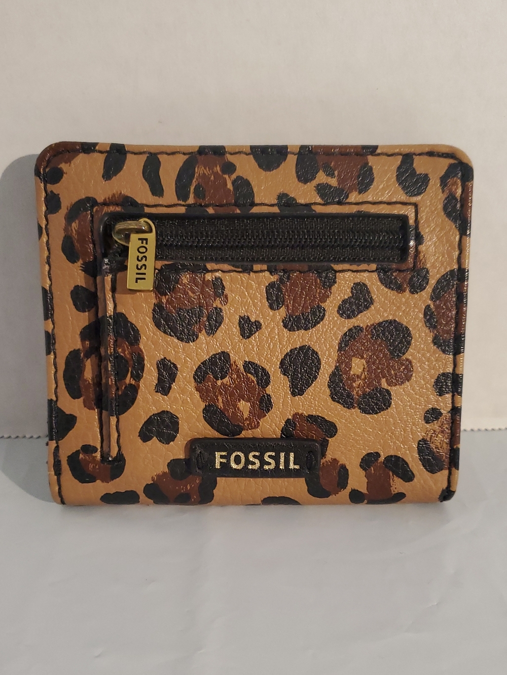 Fossil Leopard-Print Card Wallet in Tan, Brown & Black